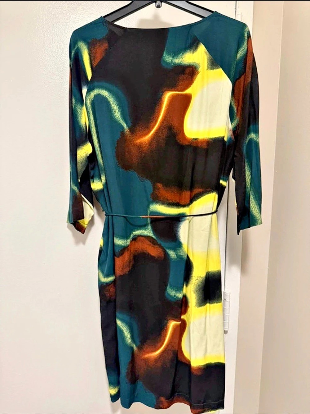 s.Oliver Abstract Midi Dress in Green & Yellow Like New